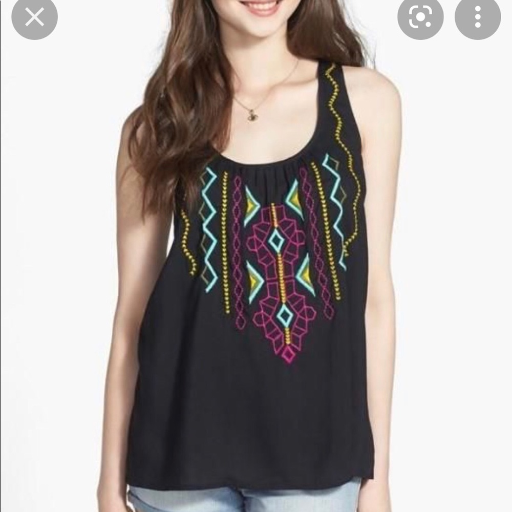Boho black embroidered tank Rubbish XS